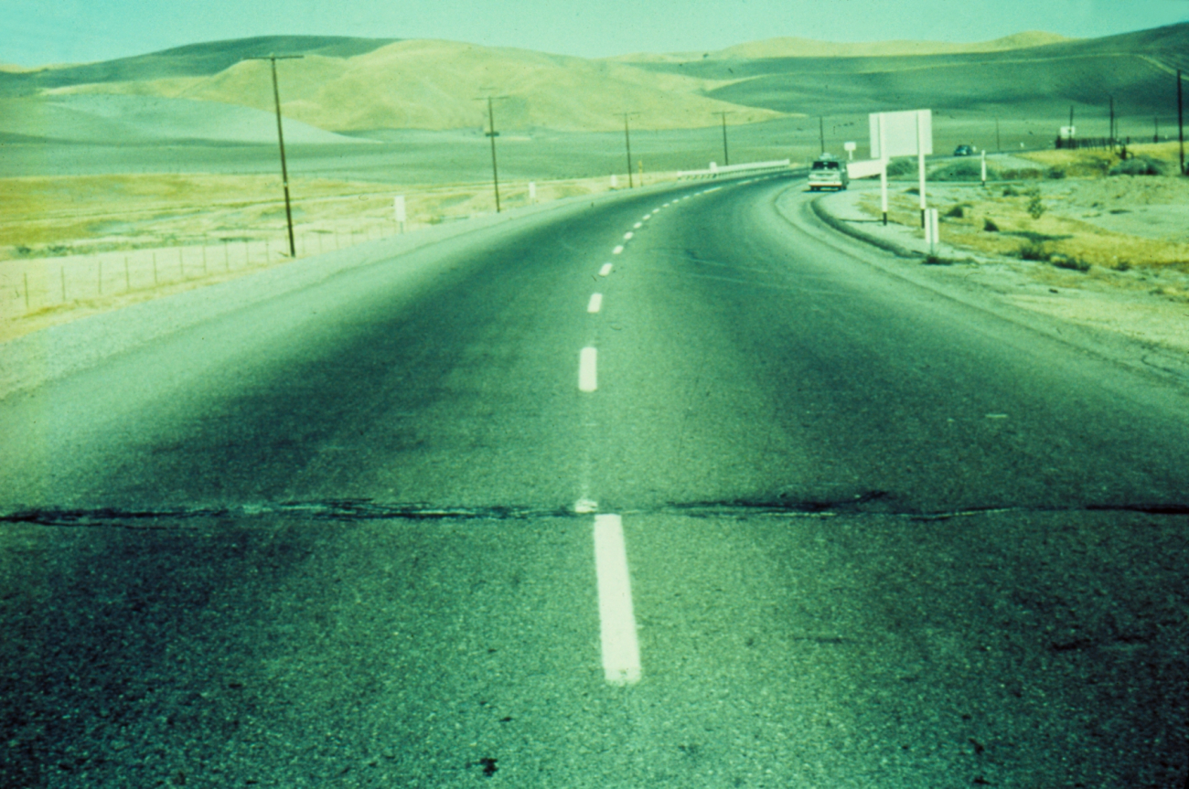 Earthquake movement as manifested by offset in center line of roadway