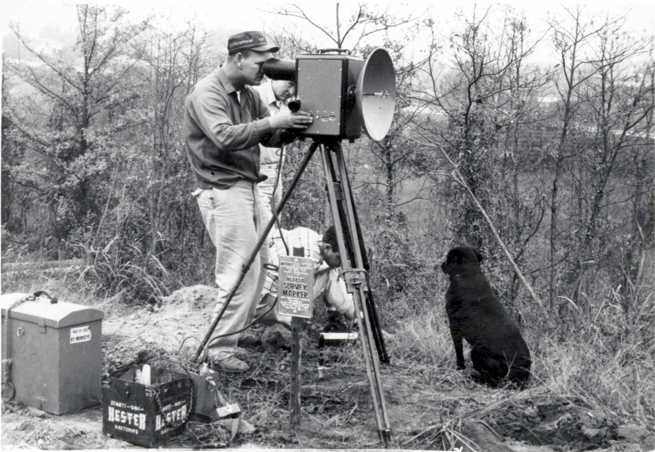 Operating a tellurometer, an early electronic distance measuring instrument