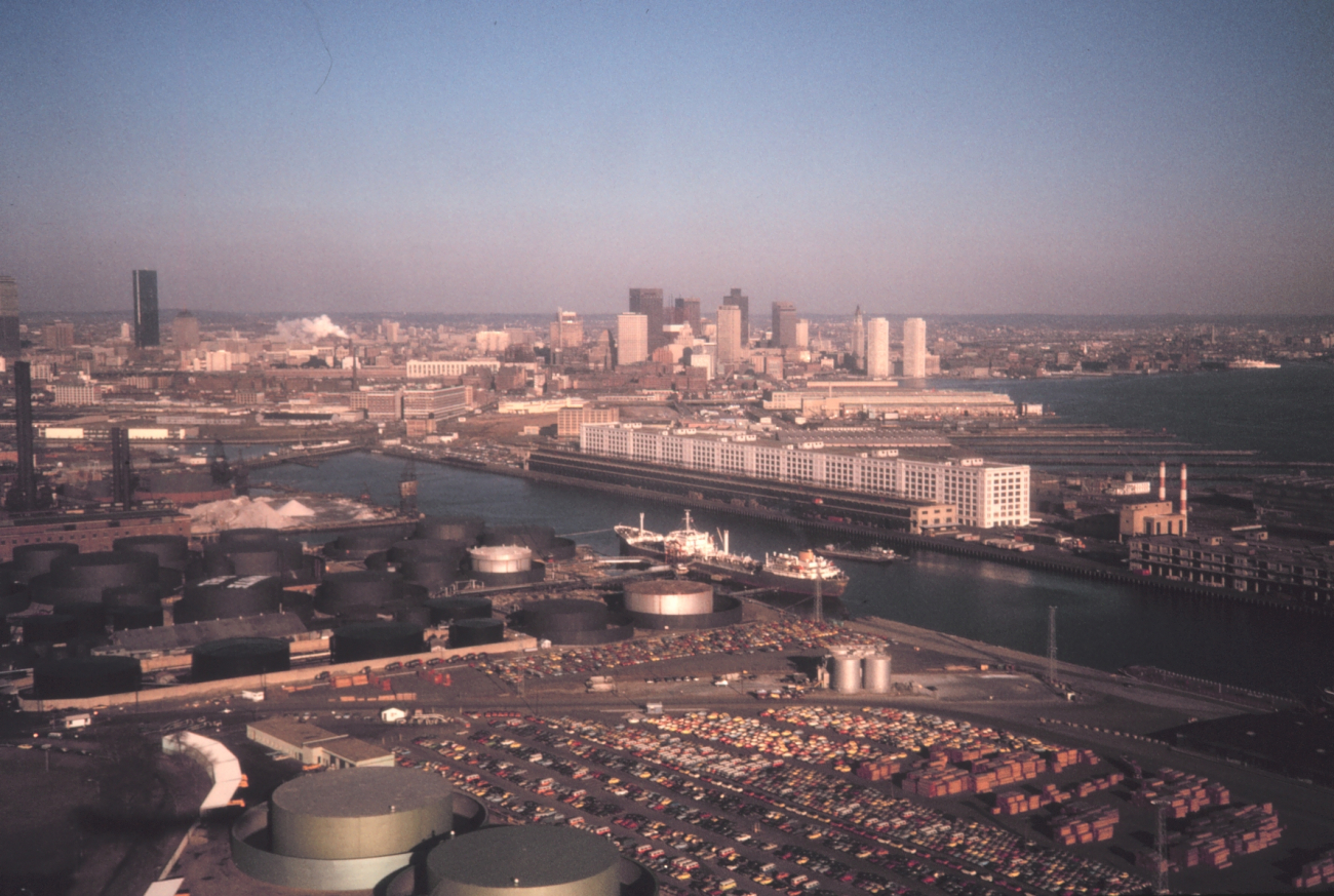 A view over the tanker piers of downtown Boston