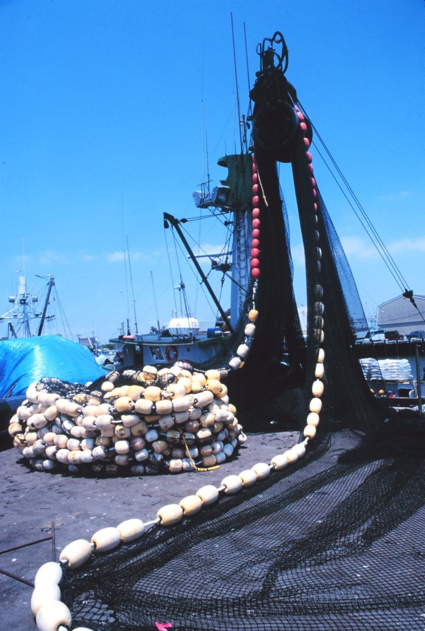 The paraphernalia of fishing on the pier - mountains of nets, floats, etc