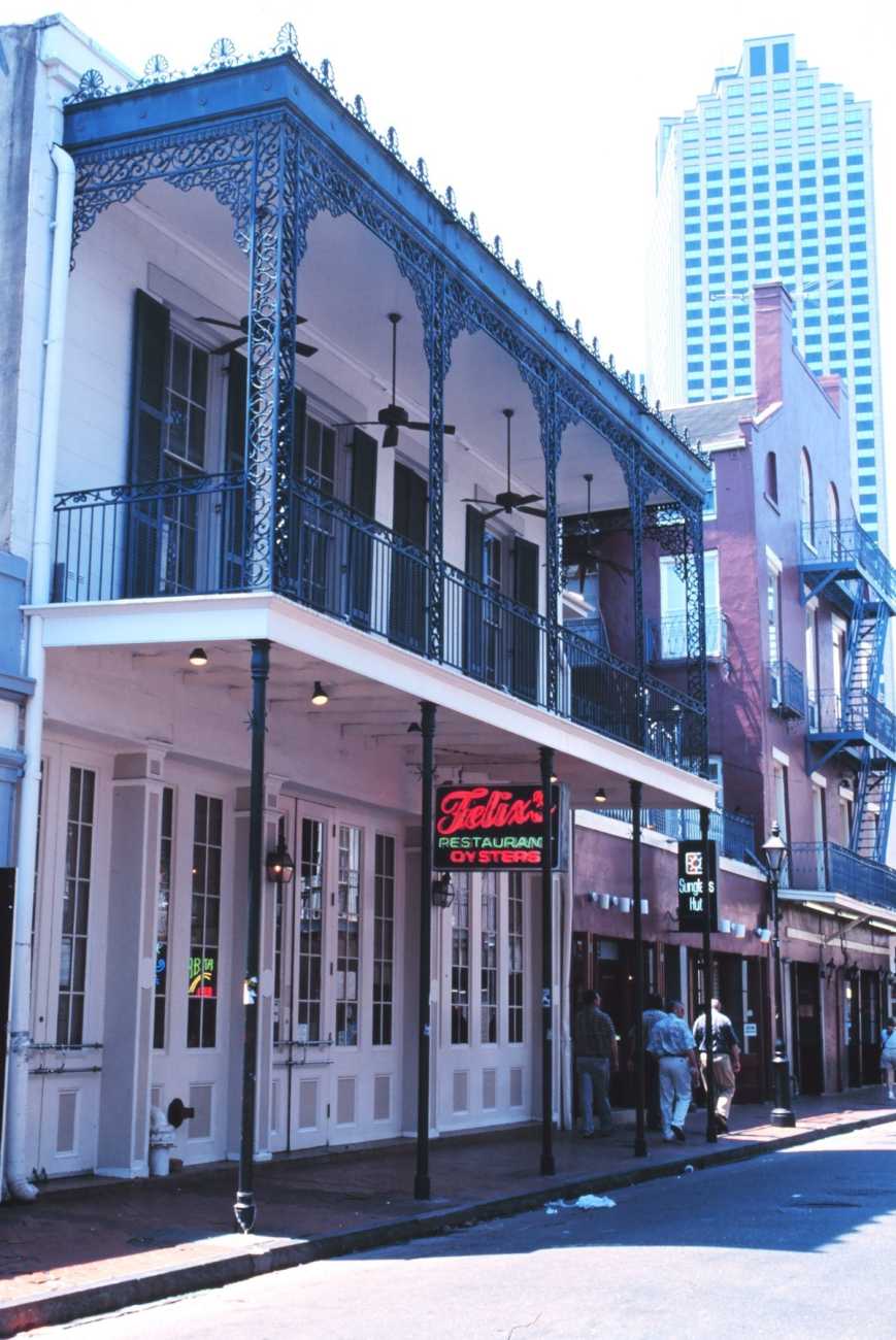 Felix's Restaurant, showing the old French decorative ironwork