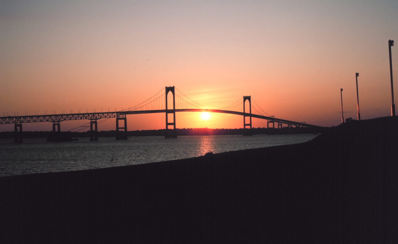 The Newport Bridge at sunset