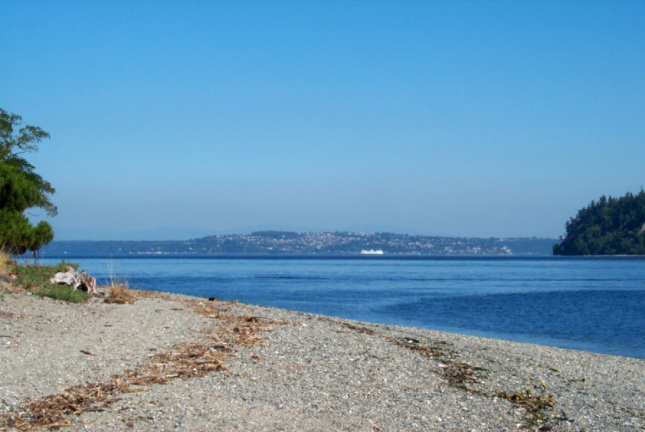 A view of Tacoma and Point Defiance from the spit at Gig Harbor