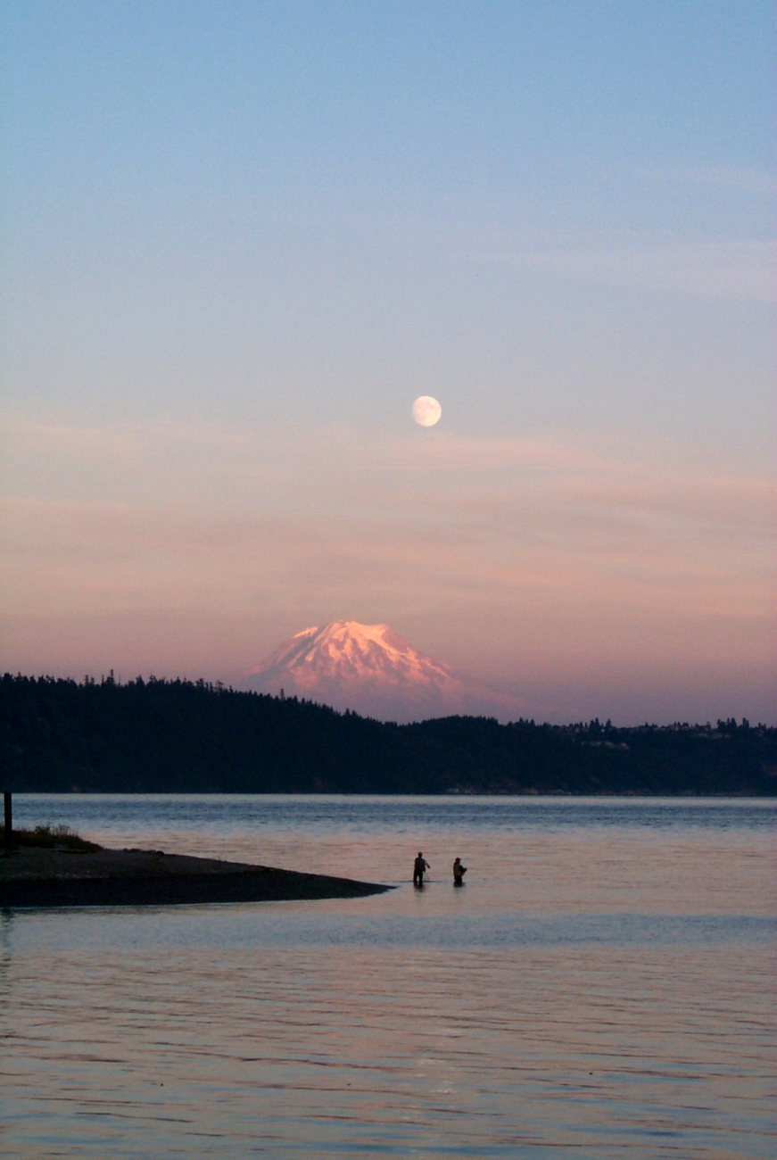 Fisherman's dream - sunset, moonrise, Mt