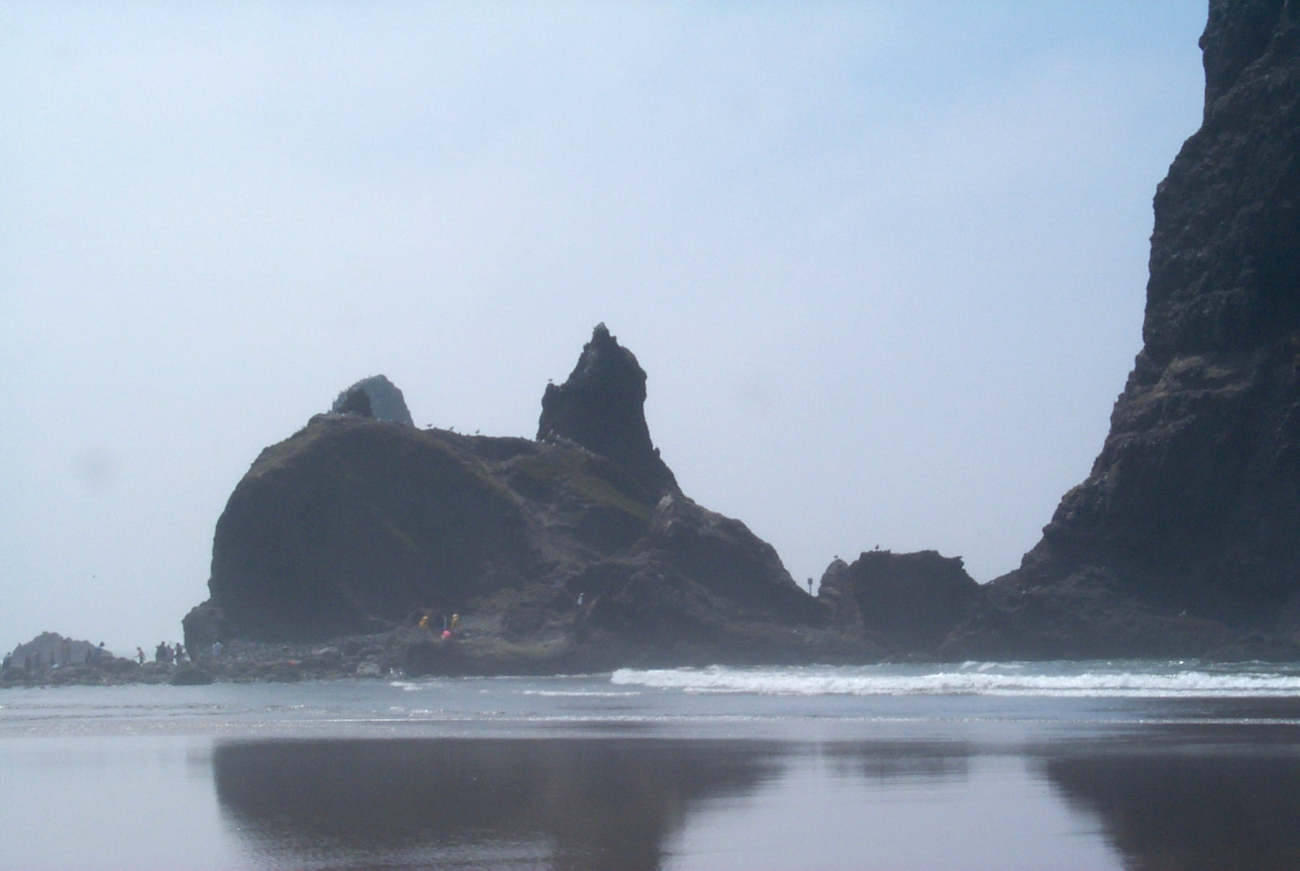 Looking south at the base of Haystack Rock at Cannon Beach