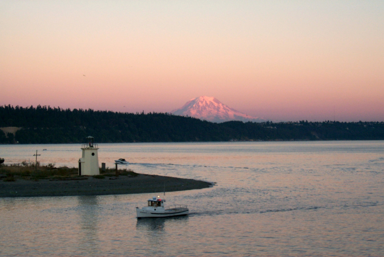 View of Mount Rainier at sunset from Gig Harbor