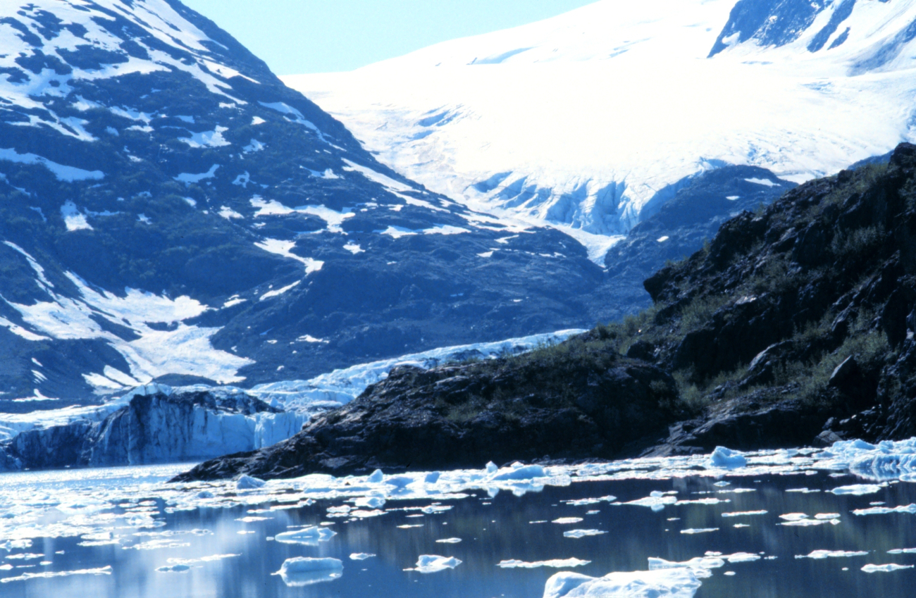 Glacier and small icebergs in Kenai Fjords