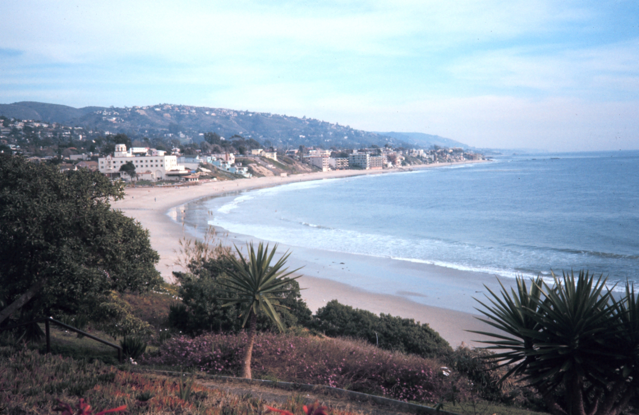 A view of the builtup coastline on a southern California beach