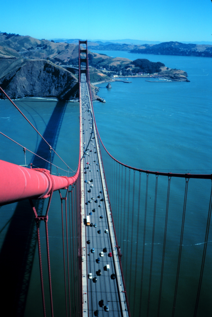 View from the top of the south tower of the Golden Gate Bridge looking north