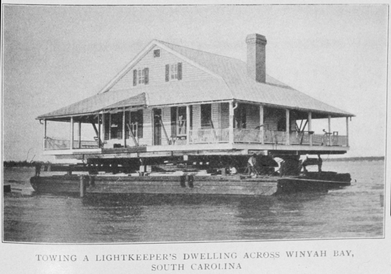 Towing a Lightkeeper's Dwelling across Winyah Bay, South Carolina