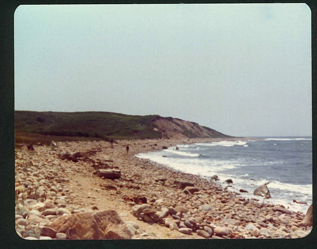 The cobble beach and cliffs on the Atlantic side of Block Island