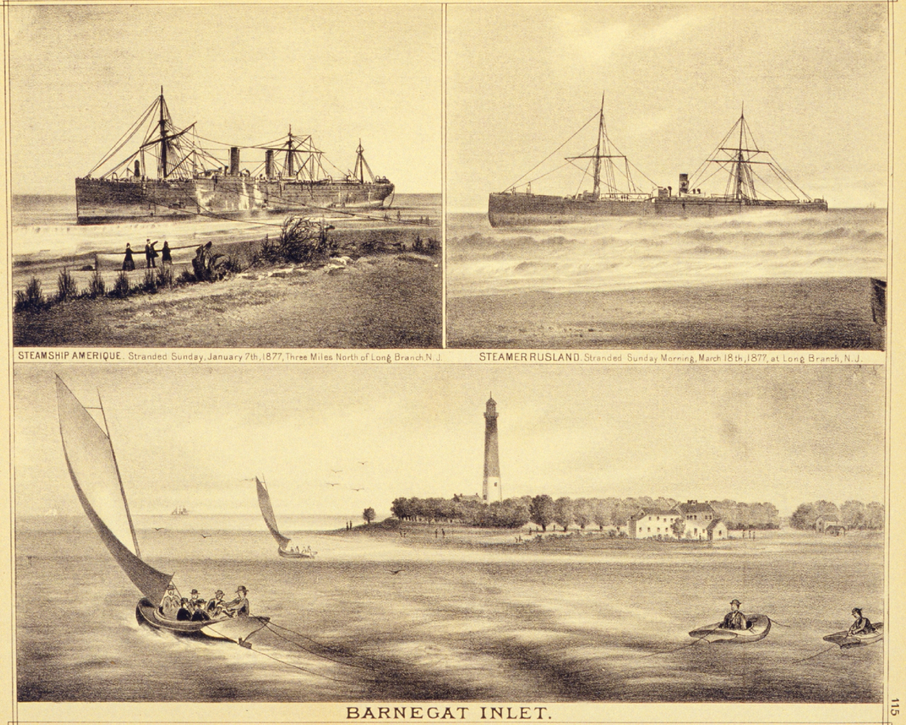 Top:  Two steamers stranded at Long Branch, New Jersey