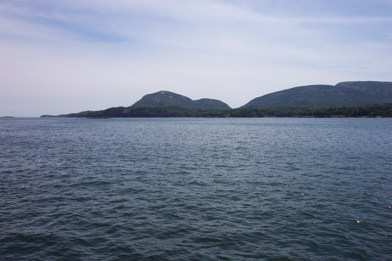 Looking west toward Acadia National Park while approaching Bar Harbor