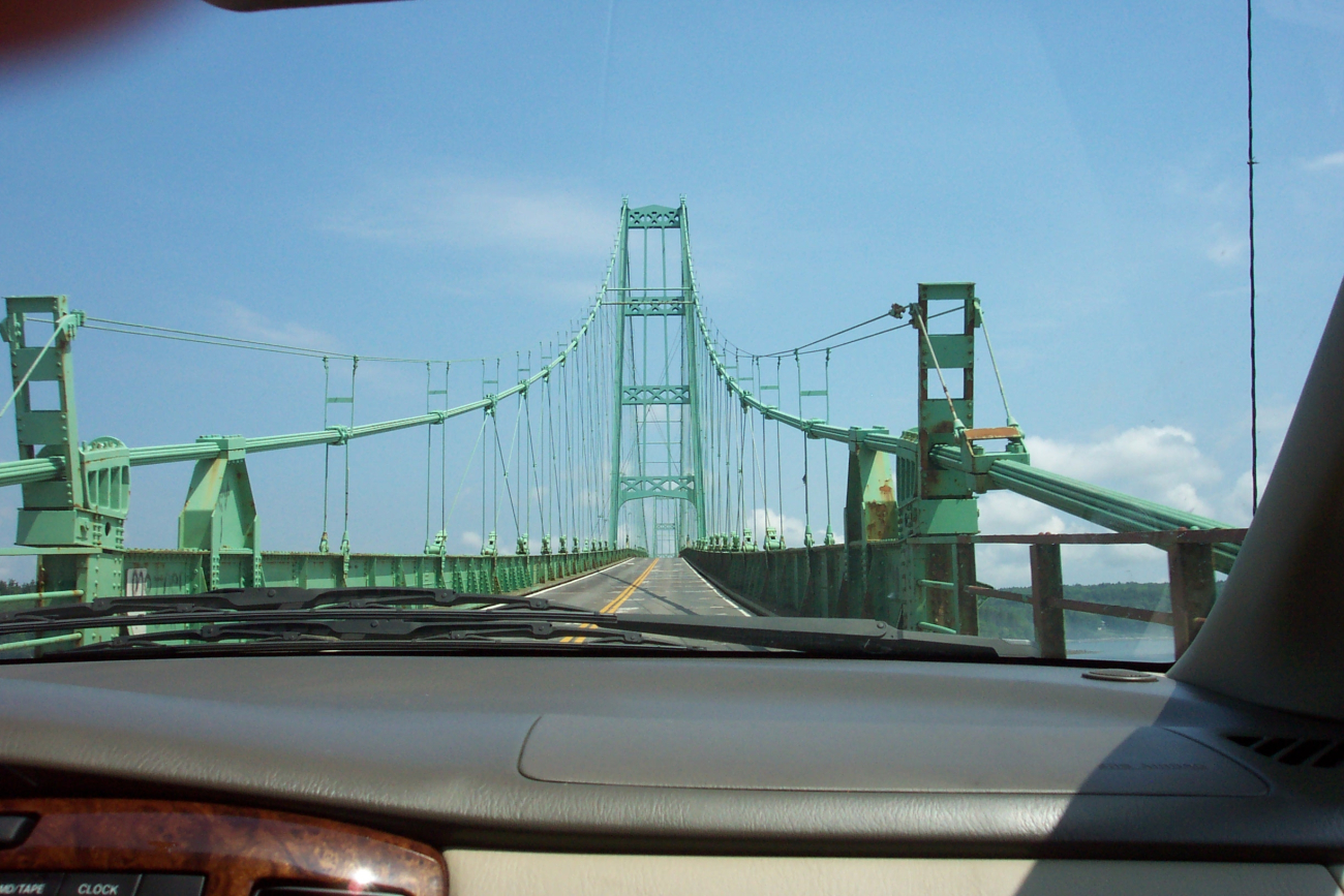 Heading over the Deer Isle suspension bridge on the way to Deer Isle