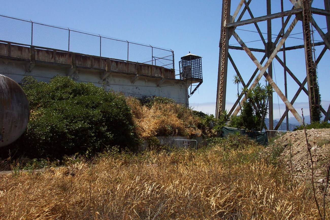 A guardhouse on the southeast corner of the main prison complex at Alcatraz