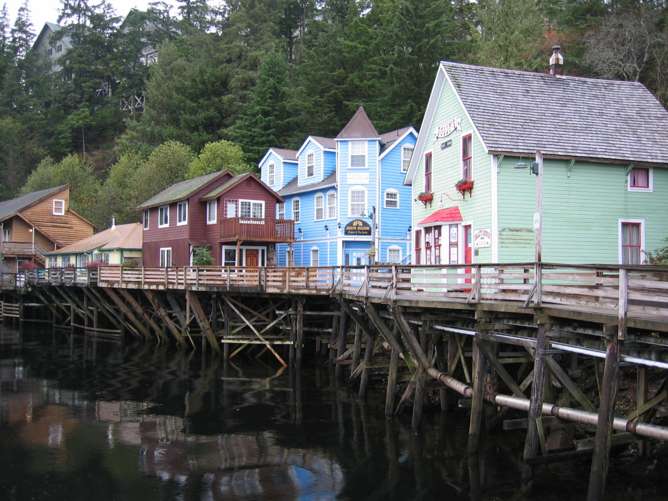Restored houses and business establishments along the Ketchikan waterfront