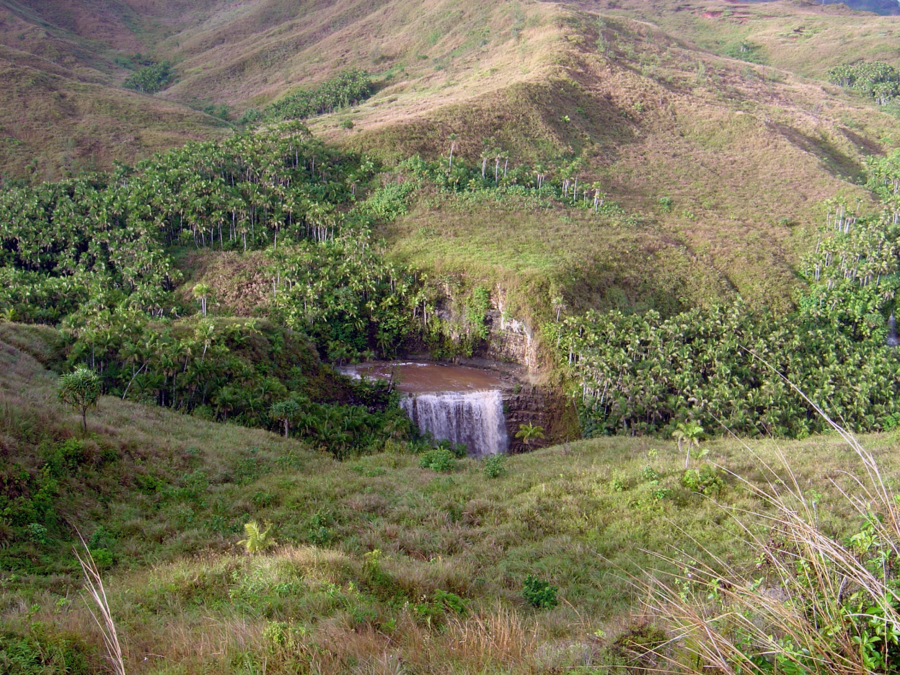 A spring-fed waterfall in the volcanic mountains of Guam