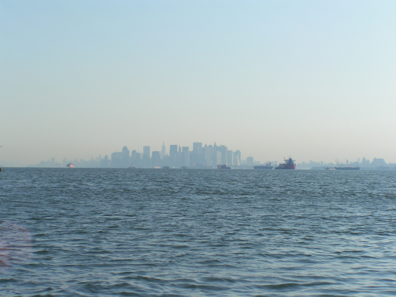 The skyline of New York City on a hazy morning