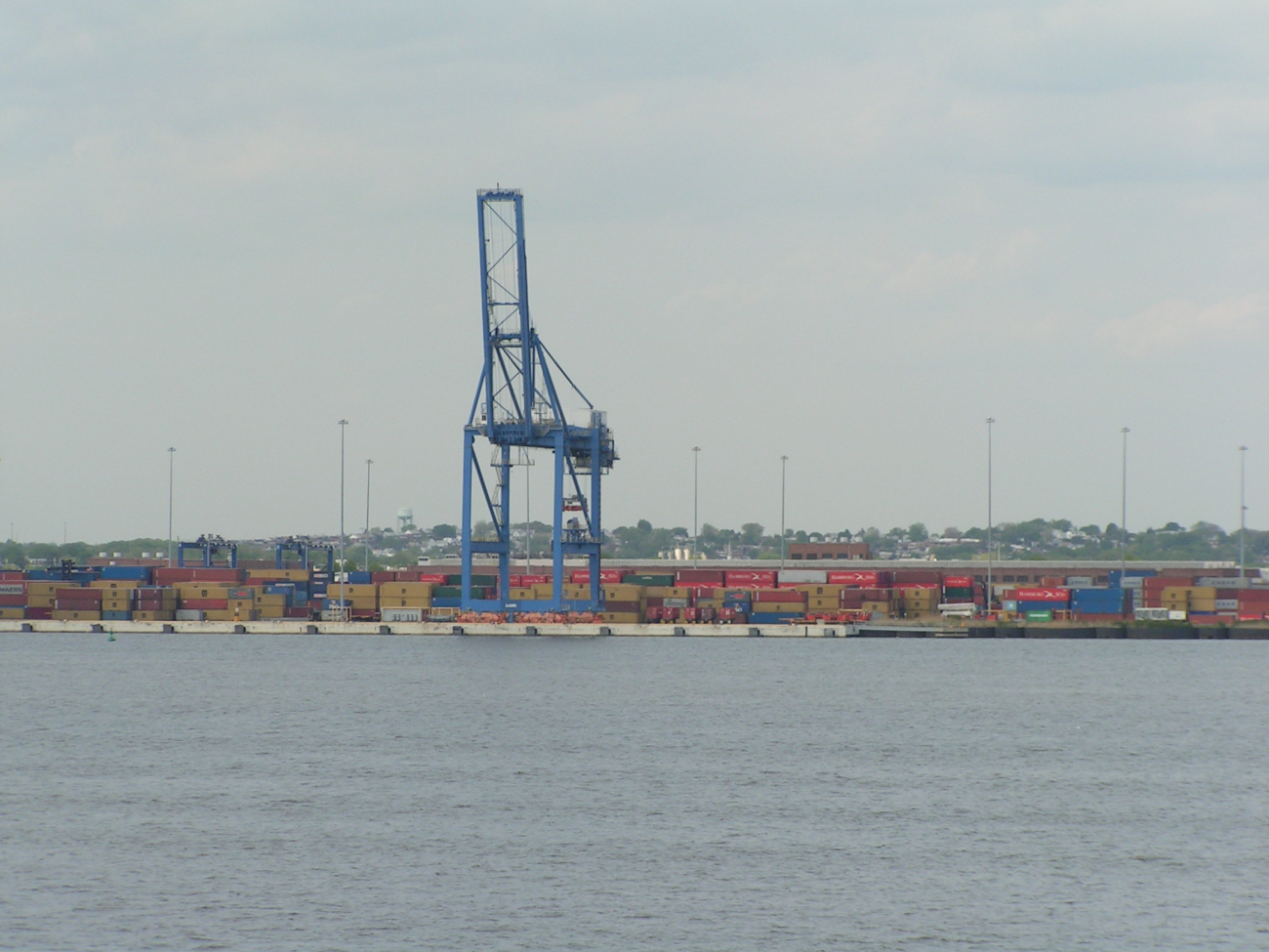 A crane and containers at an East Coast container-ship dock