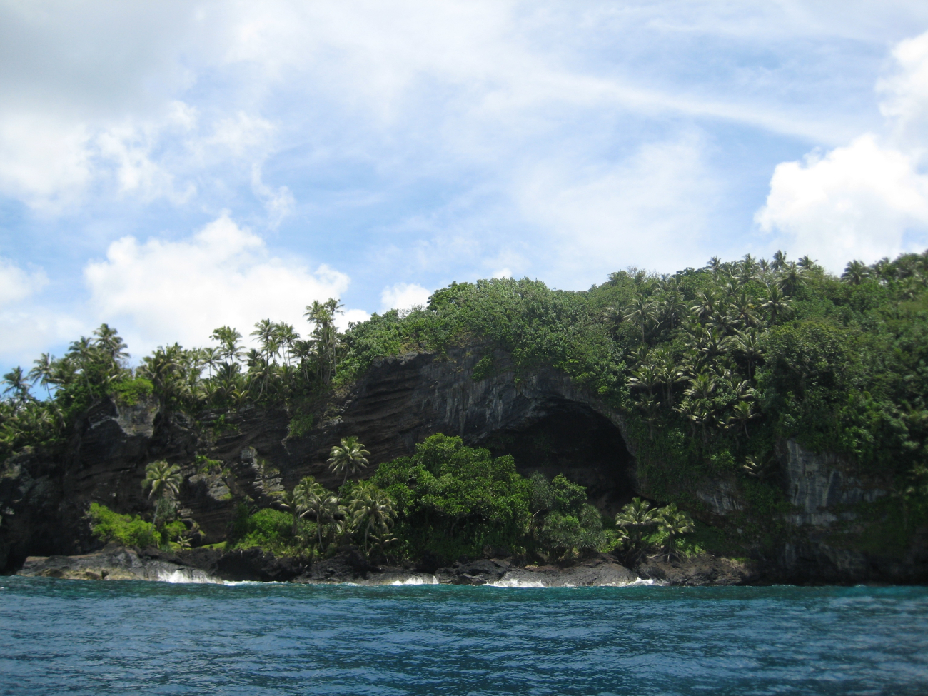 A large cave in the lava formation at Larsen's Bay