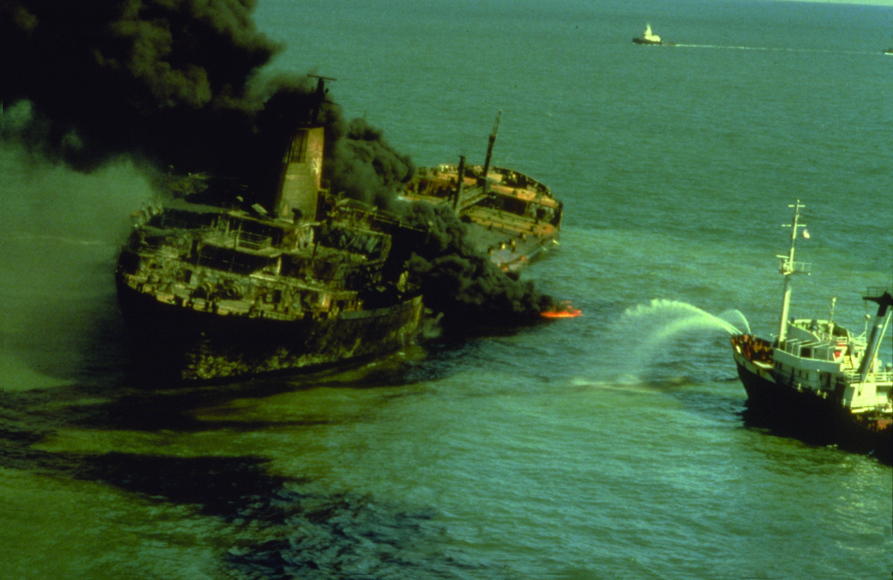The tanker Burmah Agate on fire