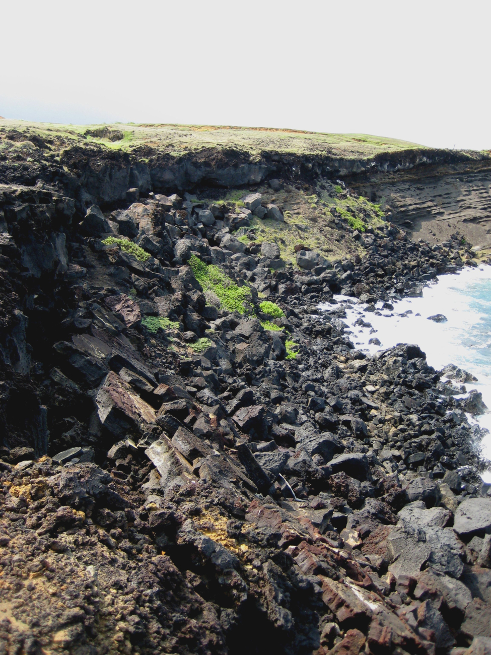 Eroding lava flows collapsing into the sea