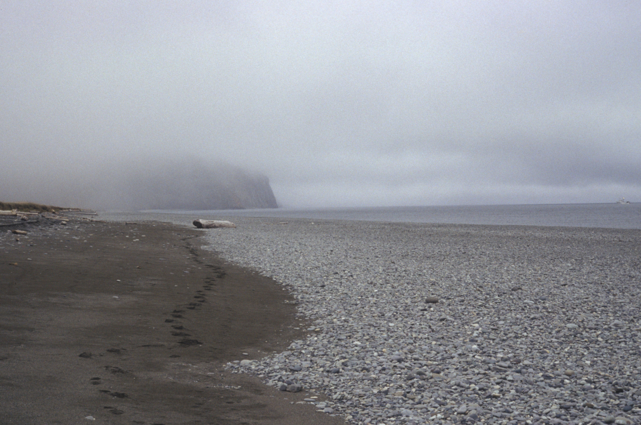 A lonely cobble and sand beach in the Aleutians