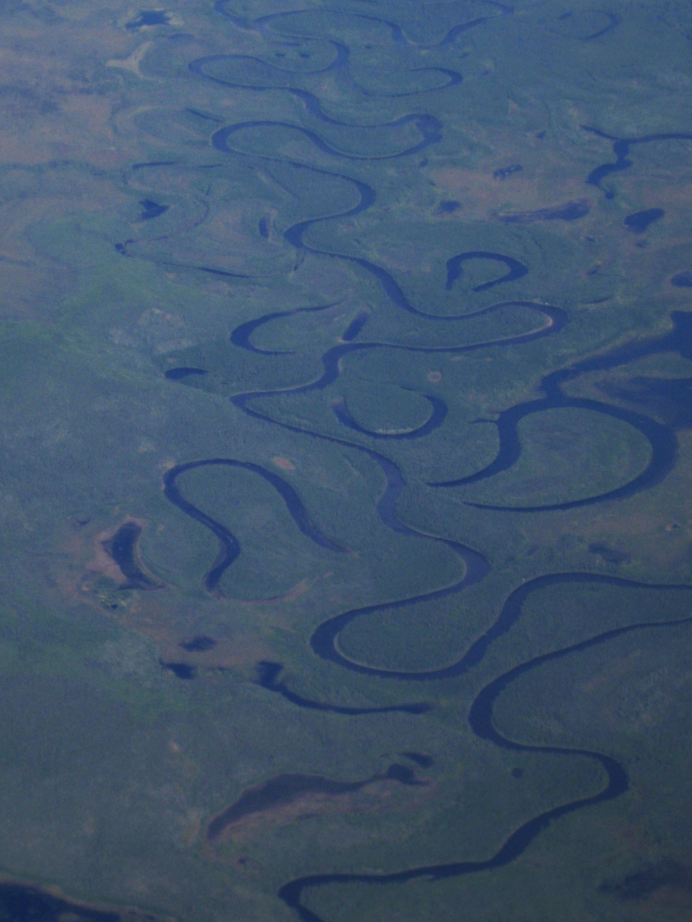 Oxbow lakes on Arctic tundra on a flight to Point Barrow
