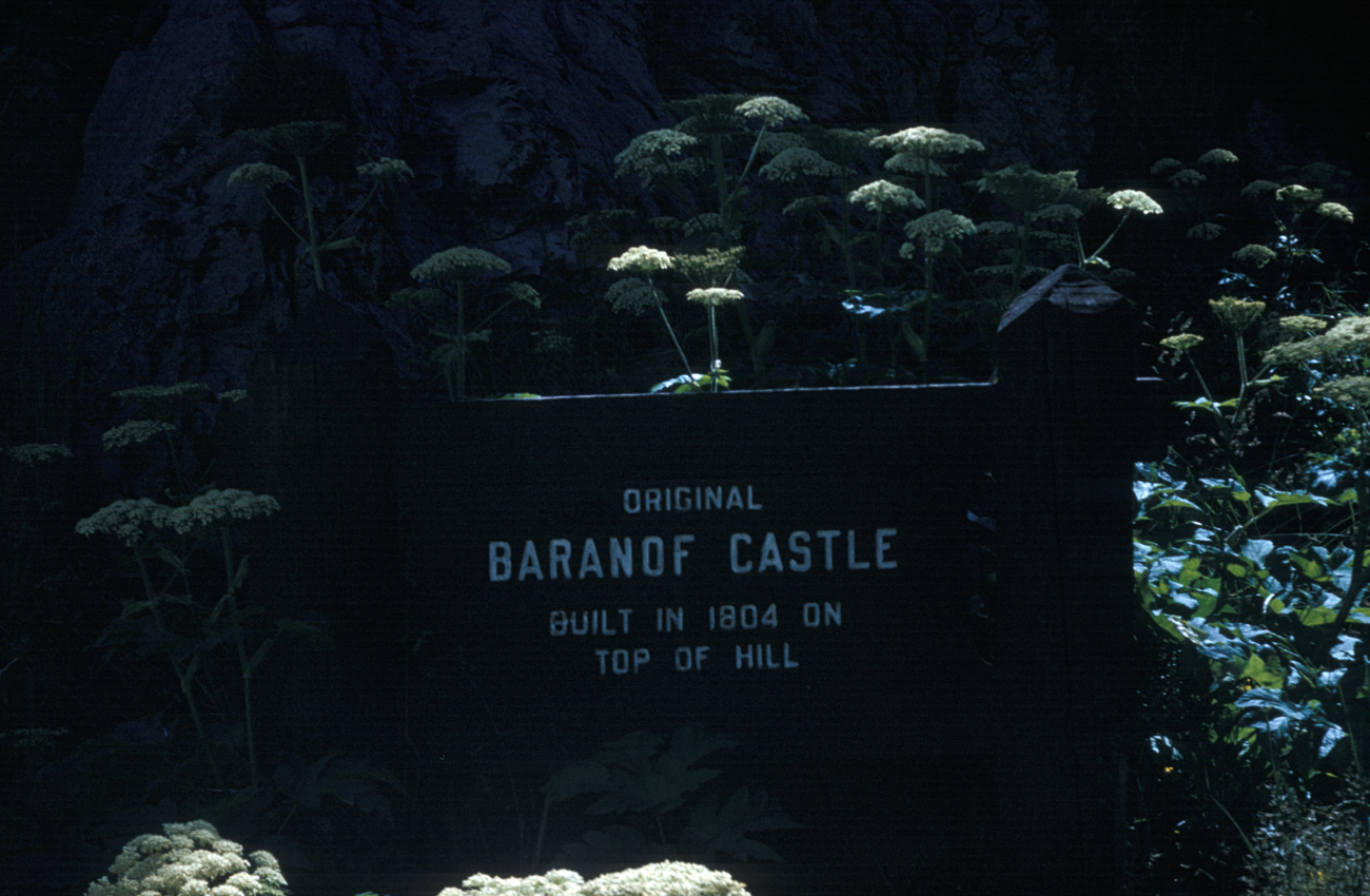 Sign proclaiming original site of Baranof Castle, site of the transfer of powerfrom Russia to the United States in 1867