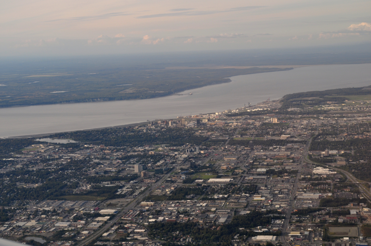 Downtown Anchorage and upper Cook Inlet seen from the air en route to DutchHarbor