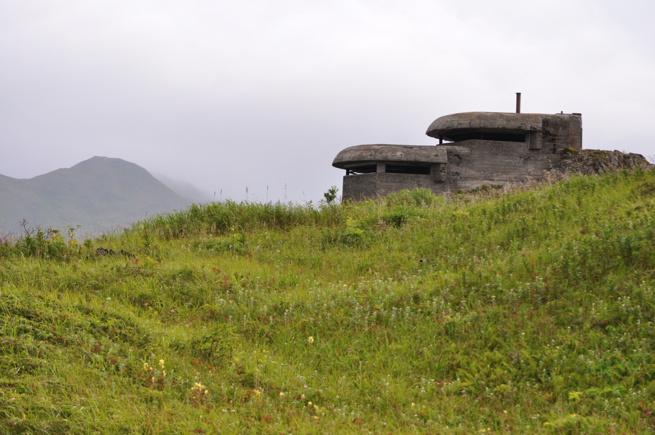 World War II concrete lookout bunker overlooking the harbor