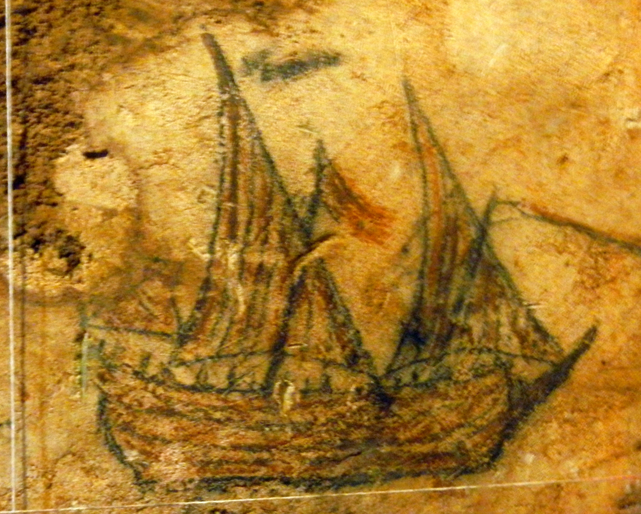 Spanish caravel drawn on wall of El Morro dungeon