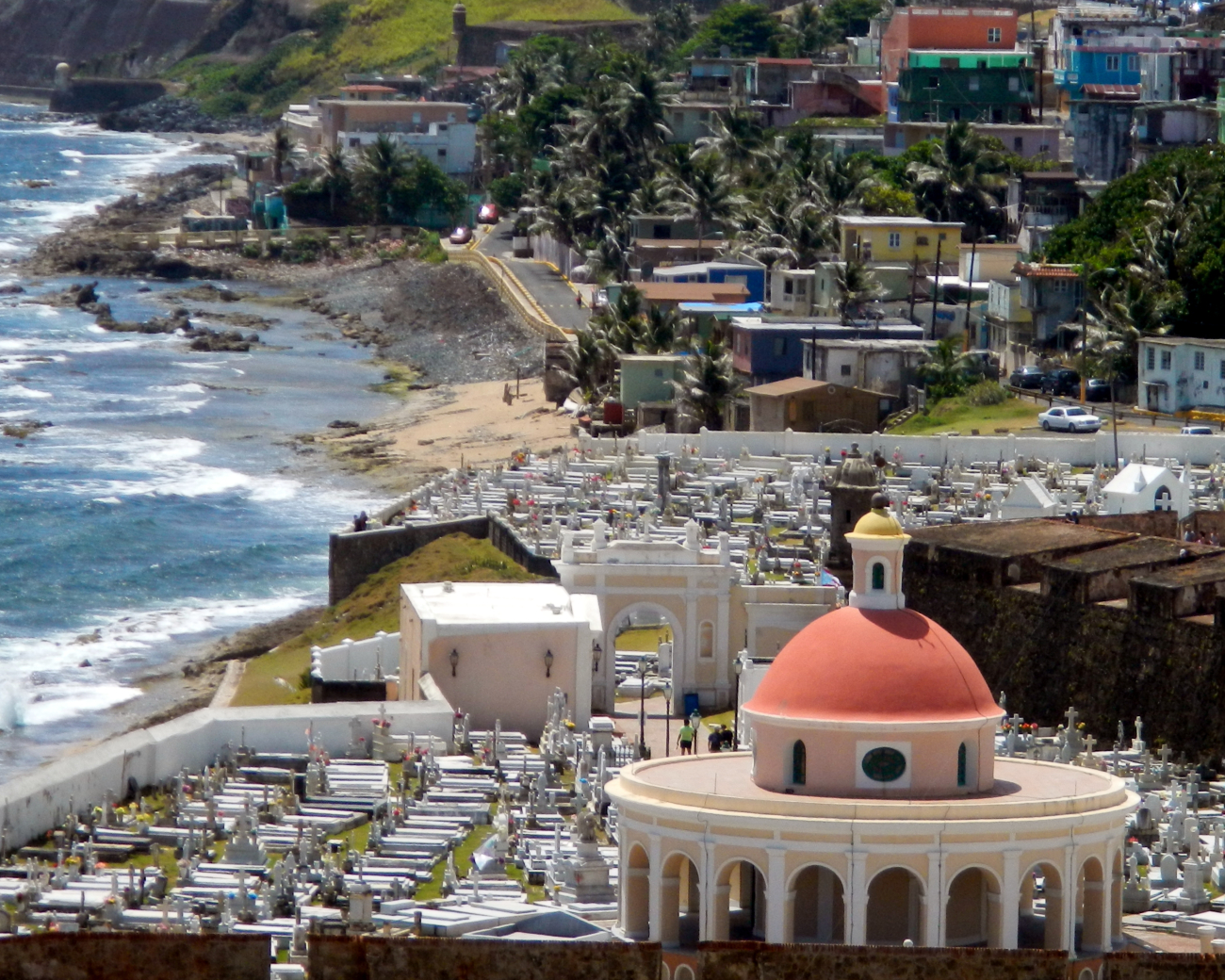 Looking east over a graveyard from El Morro