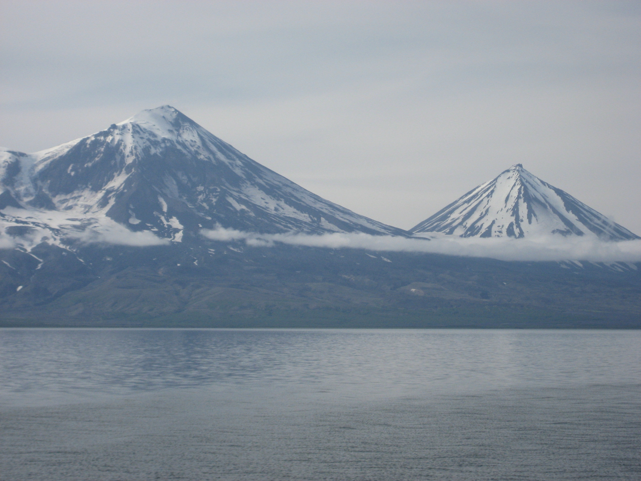 Pavlof Volcano on left and Pavlof Sister as seen from the southeast