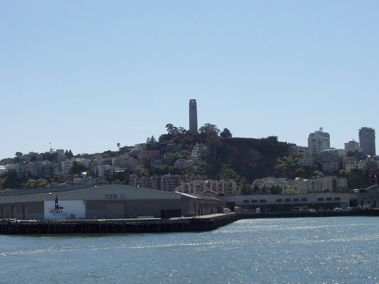 Coit Tower  on Telegraph Hill seen from off Pier 17