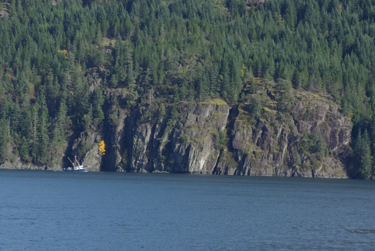 A small commercial fishing vessel passing the Cape Mudge area,British Columbia