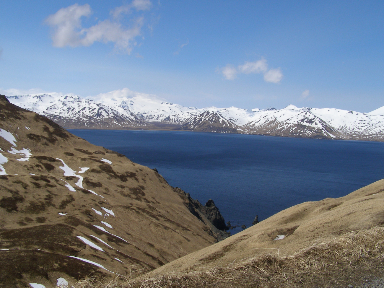A view of an arm of the  ocean from above Dutch Harbor