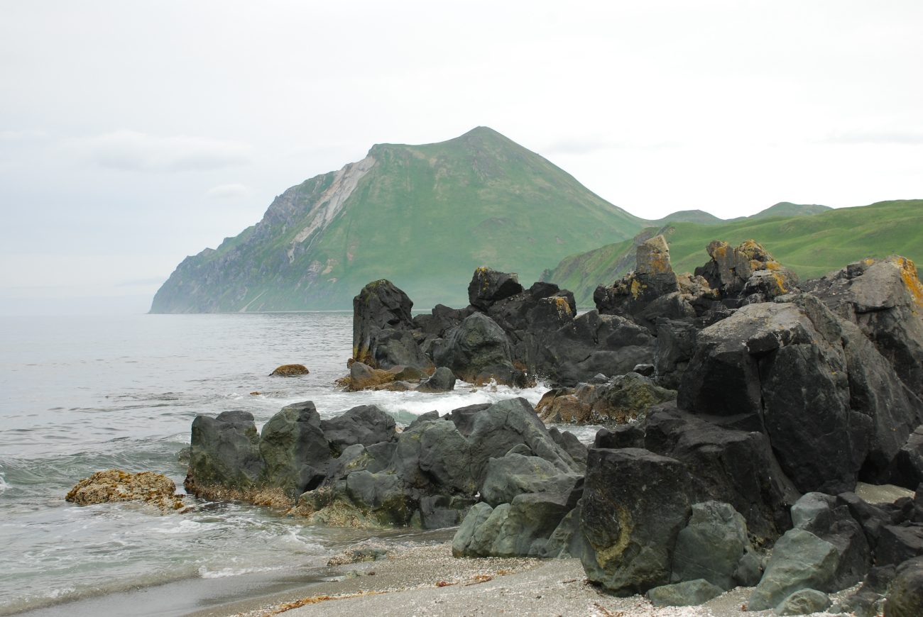 A rocky outcrop on a Dutch Harbor beach