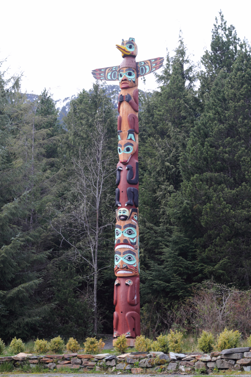 A beautiful totem pole at Saxman in the Ketchikan area