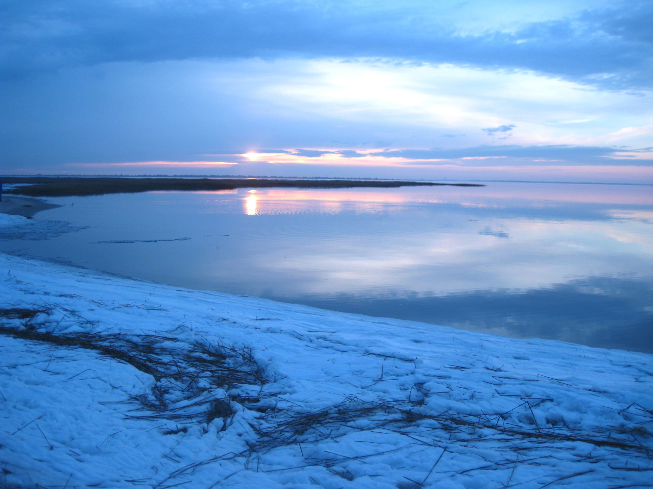 A winter sunset at Tom's Cove on the west side of Assateague Island
