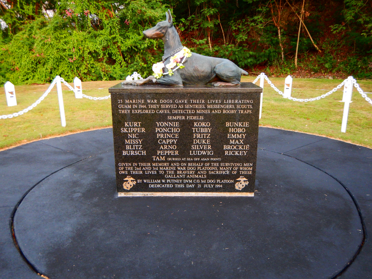 Memorial to the 25 Marine War Dogs that gave their lives liberating Guam in 1944