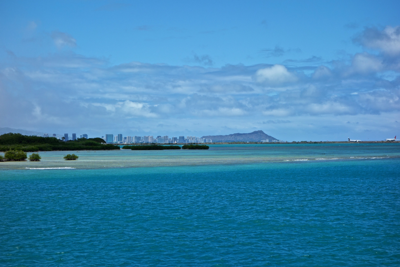 View of Honolulu skyline and Diamondhead in the far background
