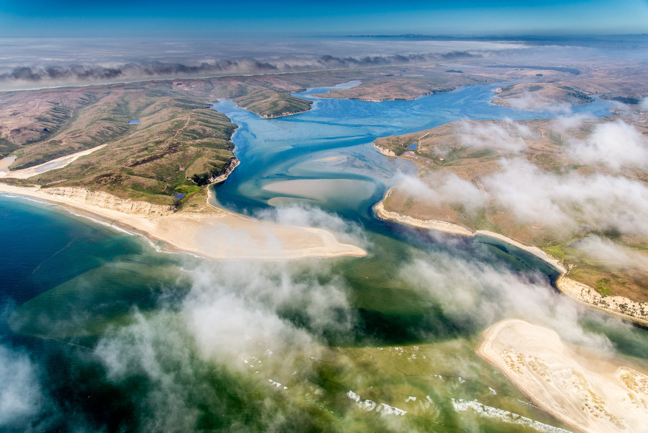 An aerial view of Drakes Bay on the Point Reyes Peninsula
