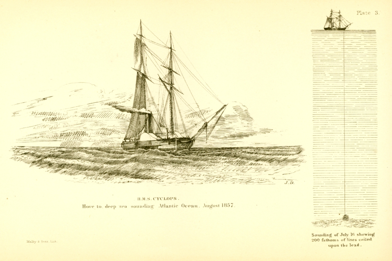 Sounding on the HMS CYCLOPS in mid-Atlantic Ocean in August 1857