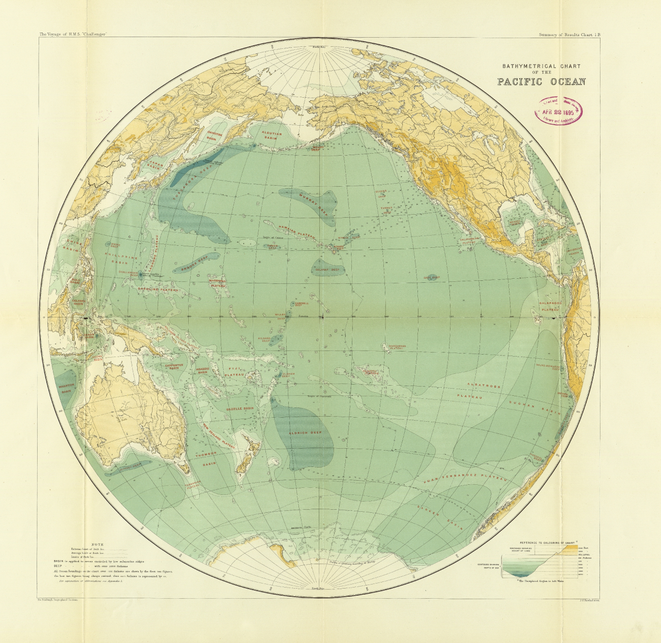 Sir John Murray's map of the Pacific Ocean, Chart 1B, accompanying theSummary of Results of the Challenger Expedition, 1895