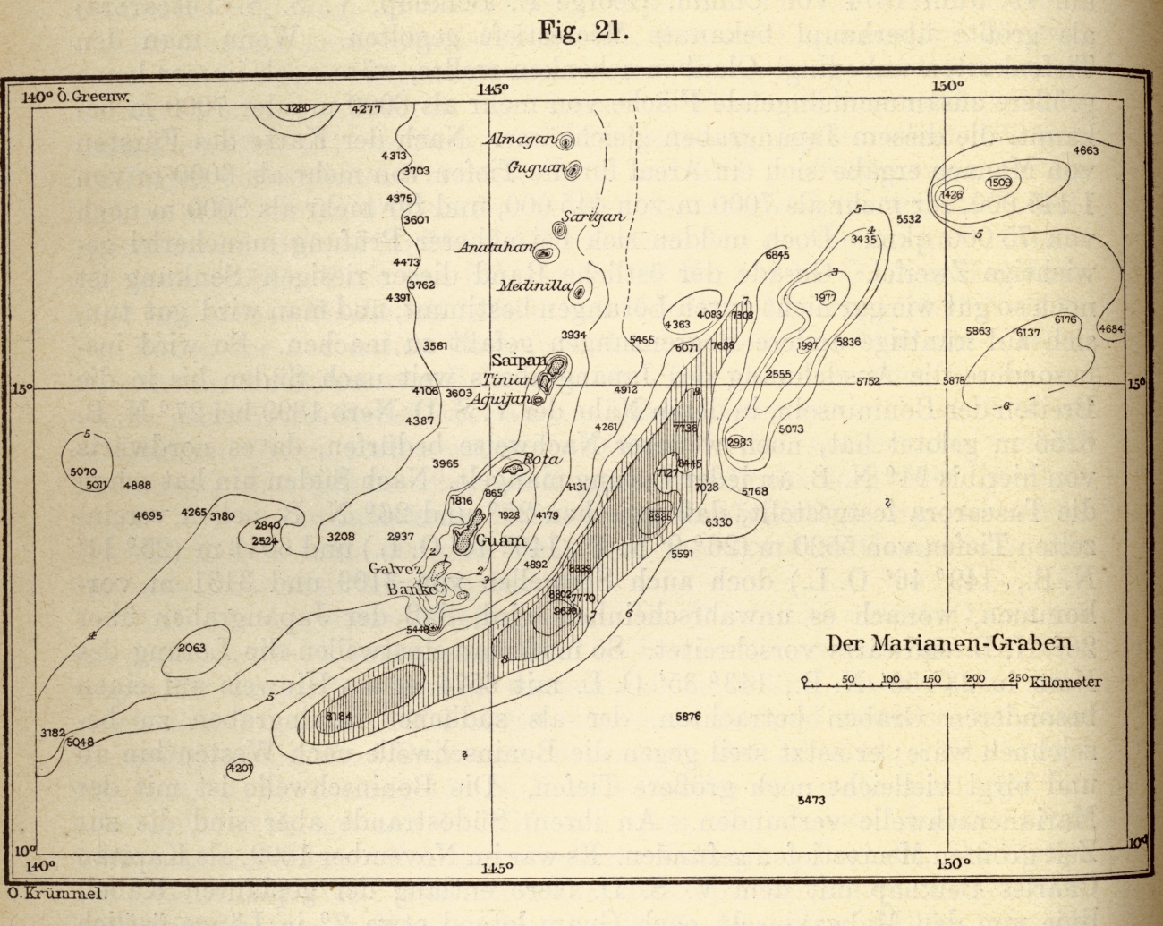 Otto Krummel's map of the Mariana Trench