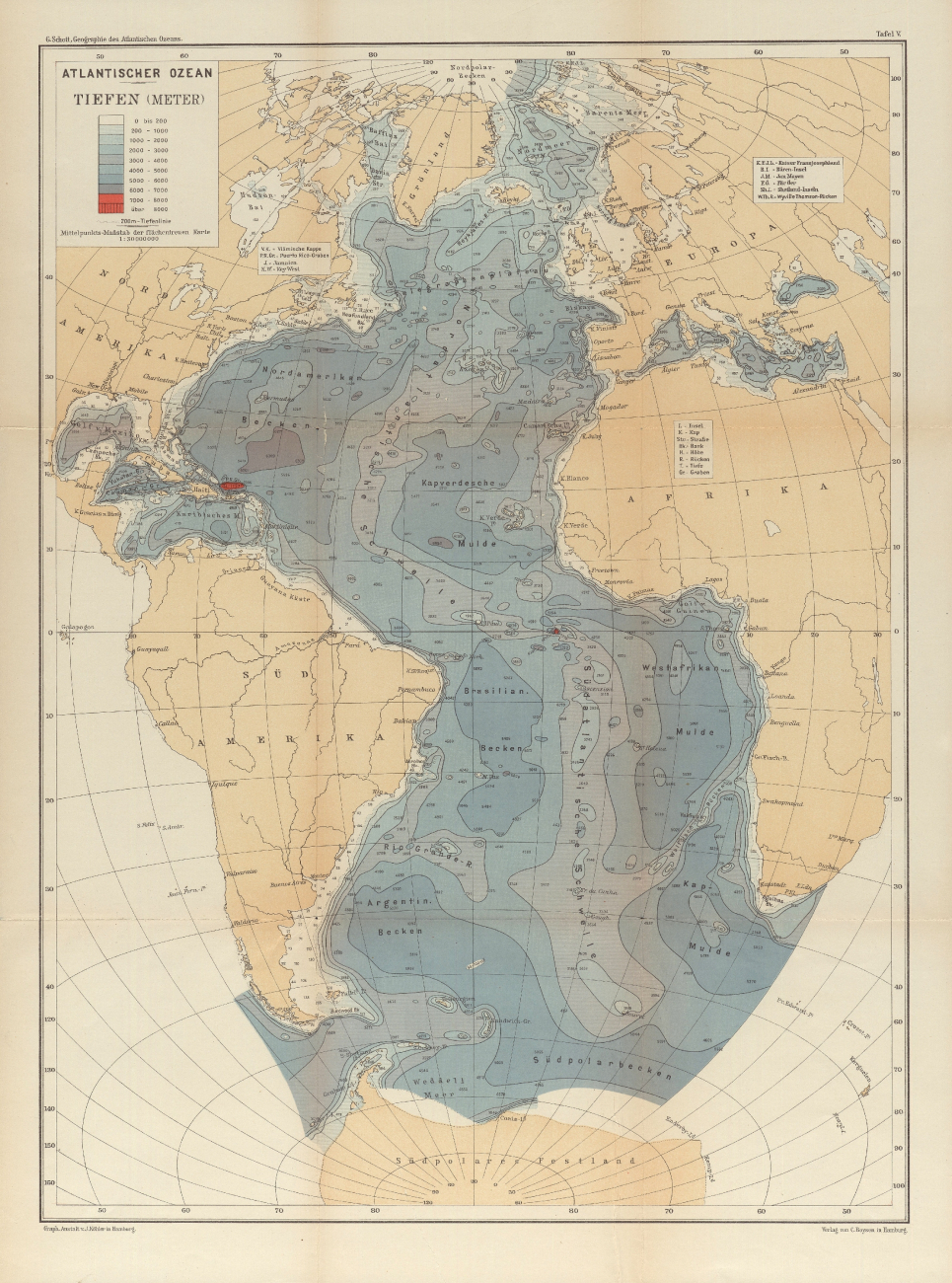 A 1912 map of the Atlantic Ocean by the German oceanographer Gerhard Schott