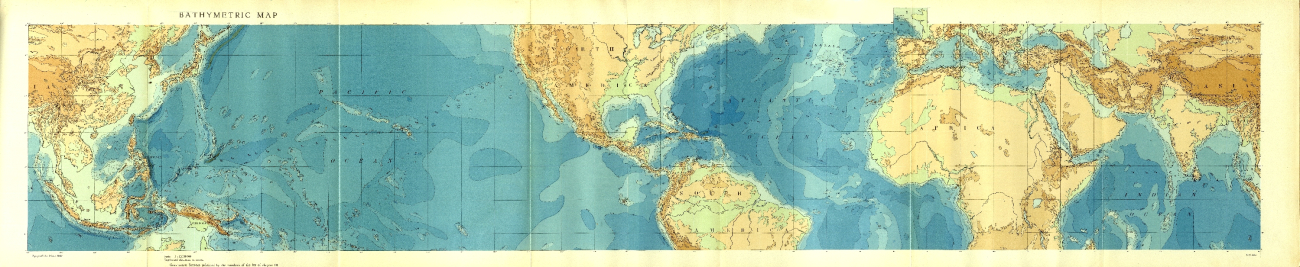 A map of the world ocean between about 50N and 10S in:In: Gravity Expeditions at Sea 1923-1932