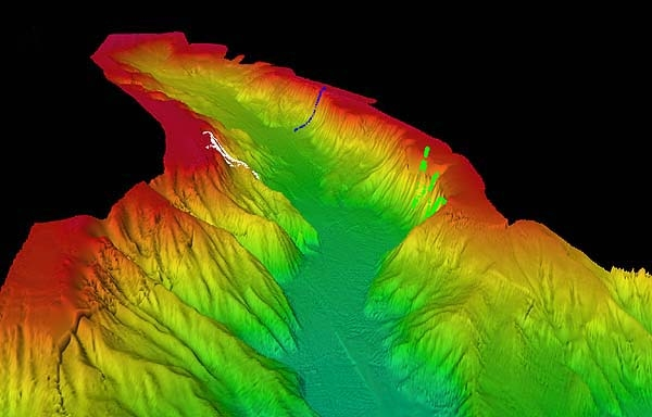 3-D view of the head of Astoria Canyon off the Columbia River Entrance