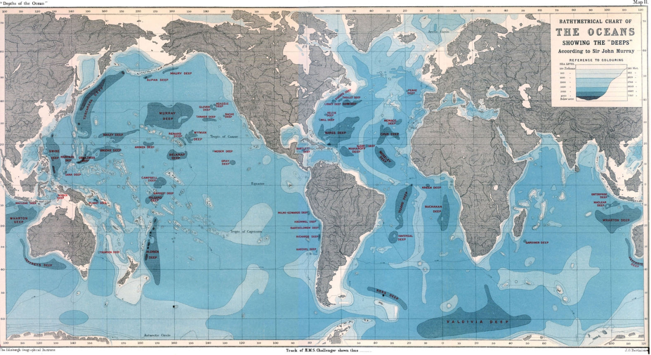 From Depths of the Ocean - Bathymetrical Chart of the Oceans showing theDeeps According to Sir John Murray